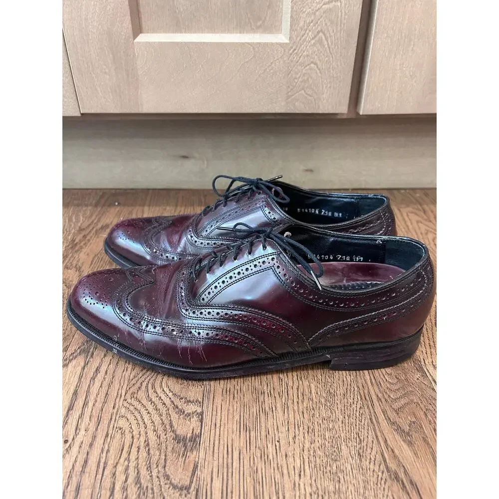 Florsheim Men’s Wingtip Oxford Sz 9.5 Dress Shoes Burgundy Leather Brogue LaceUp